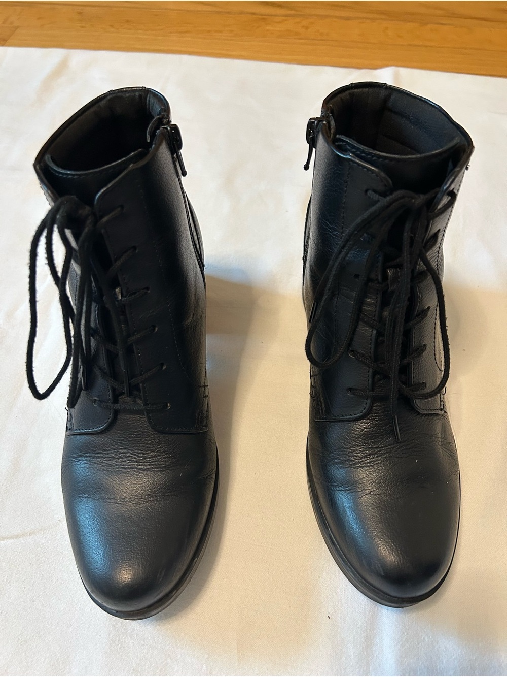 Clarks Collection Black Leather Lace-Up Ankle Booties with Side Zip
